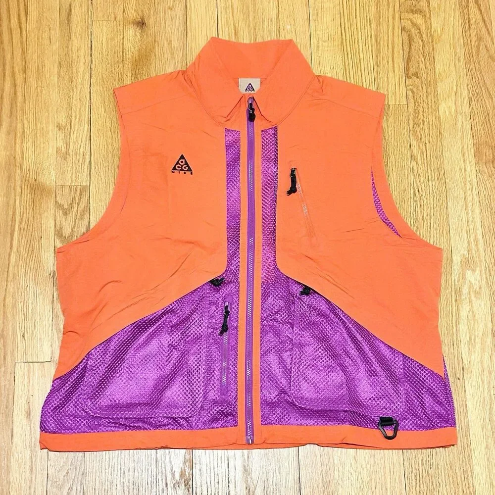 Nike ACG Men's Size L Habanero Red Vivid Purple Outdoor Full-Zip Utility Vest